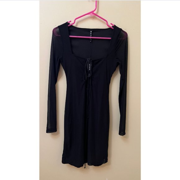 Motel Rocks Delray Black Bodycon Long Sleeve Dress in Black Mesh NWT - Picture 2 of 3